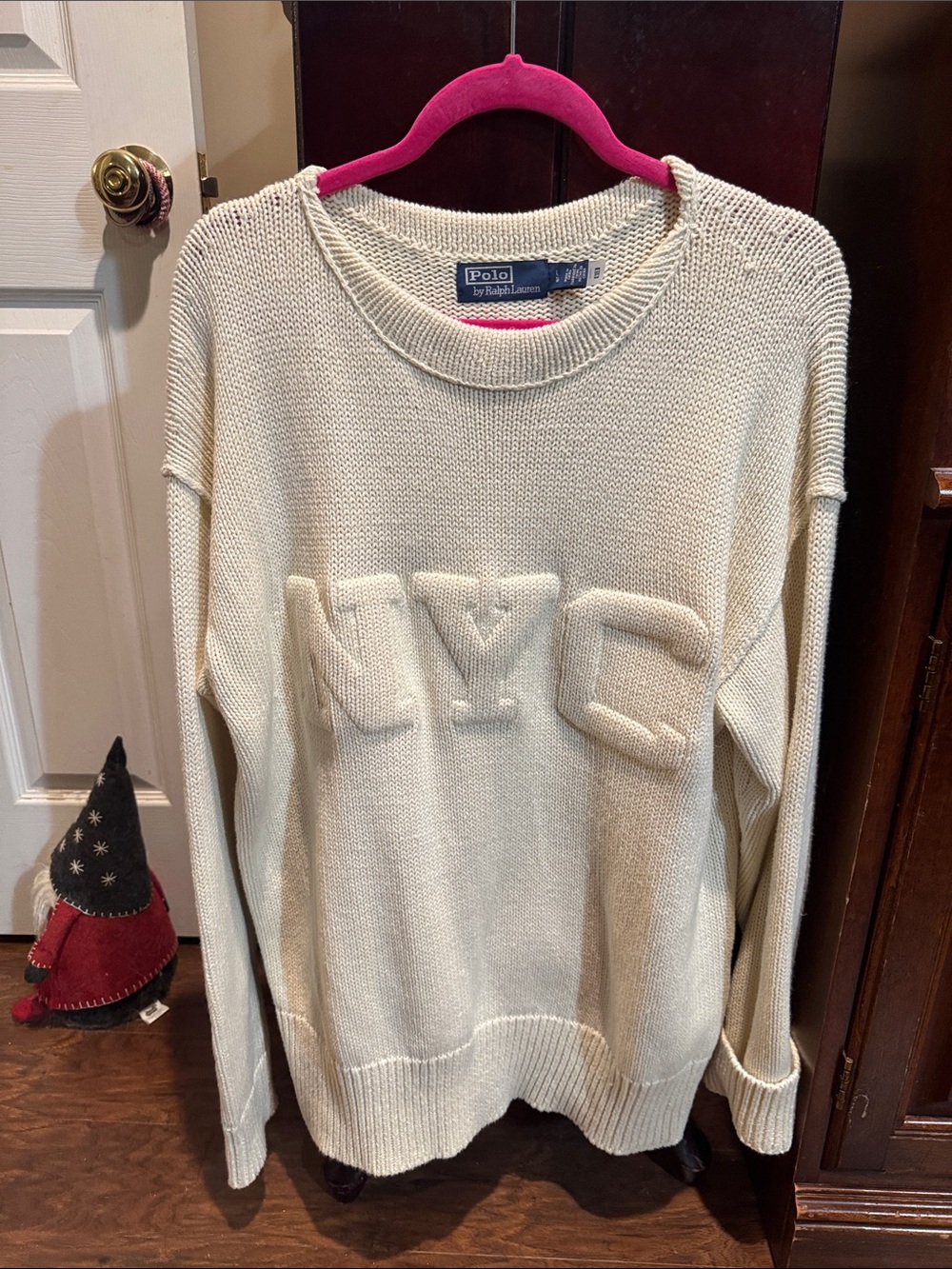 Polo by Ralph Lauren Cream Embossed NYC Crewneck Sweater